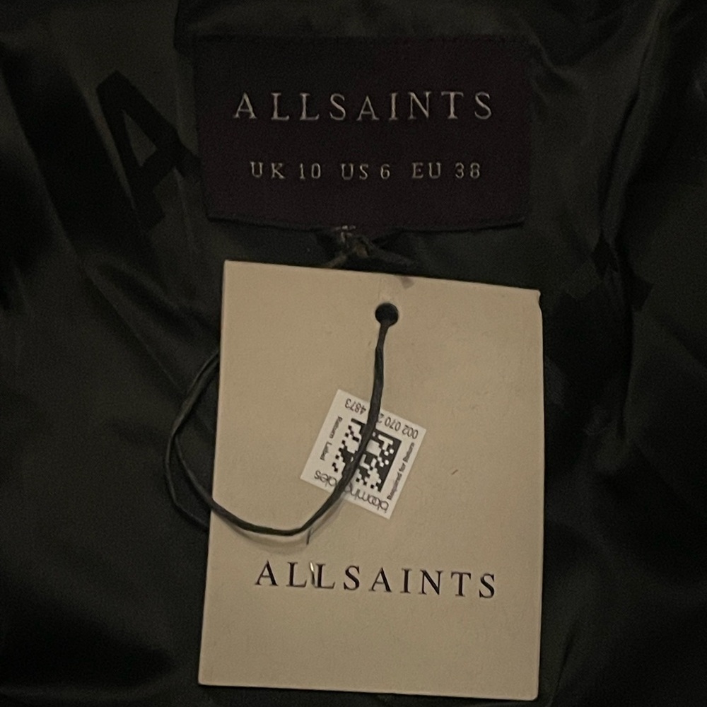 All Saints Black Puffer Jacket with Quilted Design and High Collar - Picture 8 of 9
